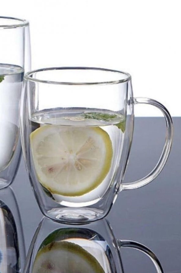 Perotti Çift Cidarlı Cam Kulplu Bardak 350 ml Kupa 12475 ürün görseli 1