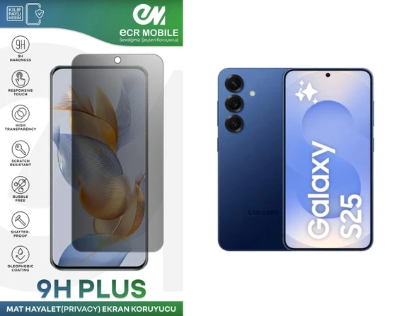 Samsung Galaxy S25 Ekran Koruyucu Tam Uyumlu 9H Esnek Nano Kırılmayan MAT HAYALET(Privacy) ürün görseli 1