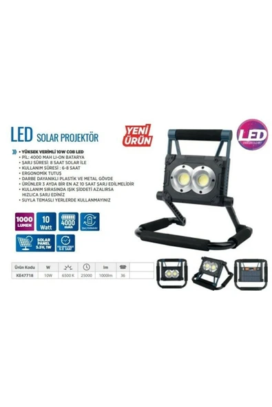 Klaus Güneş Panelli Projektör 10w 4000mah 2xcob 10 Ke47718 ürün görseli 1