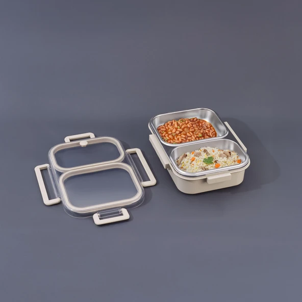 Aryıldız Bento Dikdörtgen 2 Bölmeli Lunch Box Yemek Termosu Vizon 1000 ml ürün görseli 1
