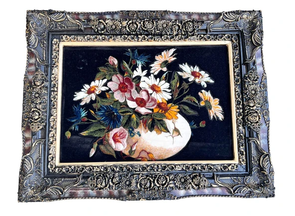Flora'nın Fısıltıları Adlı İran Tebriz Halı Tablo 97x76cm - Duvar Halı Kilim Tablo ürün görseli 1