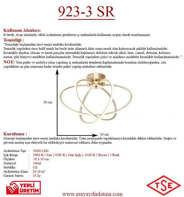 Eray Aydınlatma 923-3 3lü Led Sarı Avize - Resim 3