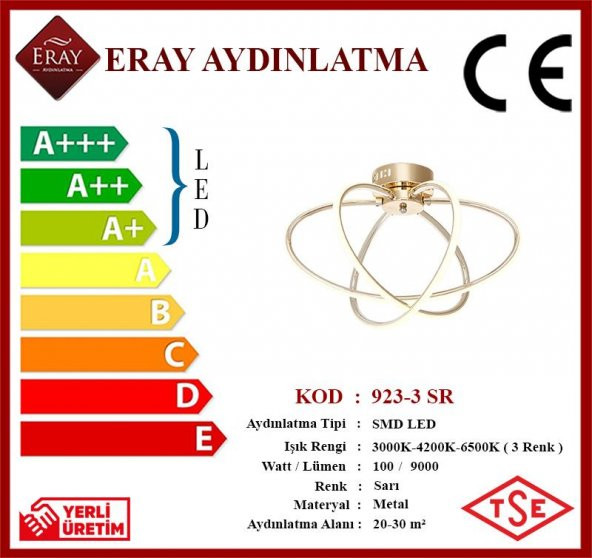Eray Aydınlatma 923-3 3lü Led Sarı Avize - Resim 4