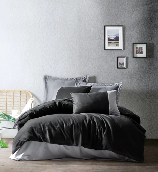 Cotton Box Plain Ranforce Tek Kişilik Nevresim Takımı-Siyah Gri ürün görseli 1