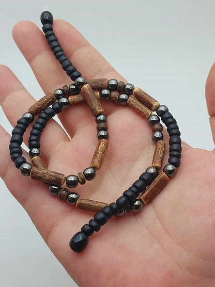 Ahşap & Hematit Tasarım Unisex Otantik Kolye (56096) ürün görseli 1