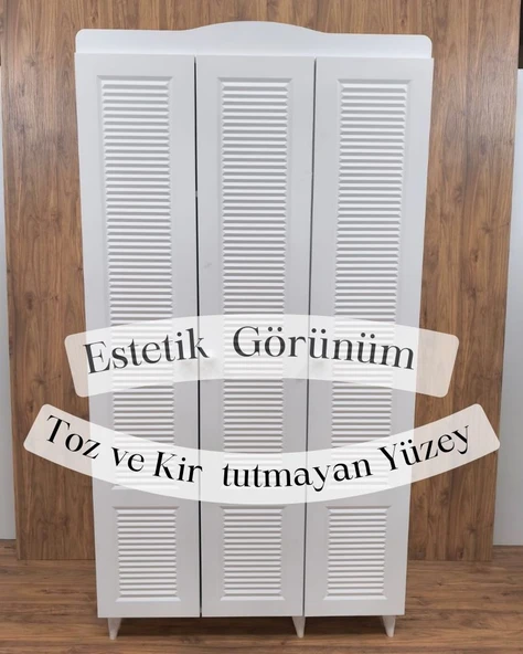 3 Kapaklı Beyaz Panjur Model Dolap - Resim 4