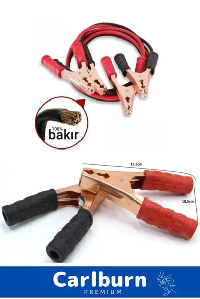 Araba Çantalı %100 Bakır 0.50mm Kalın Kablo 1200 Amper Güçlü 2 Metre Akü Takviye Hızlı Şarj Kablosu ürün görseli 1