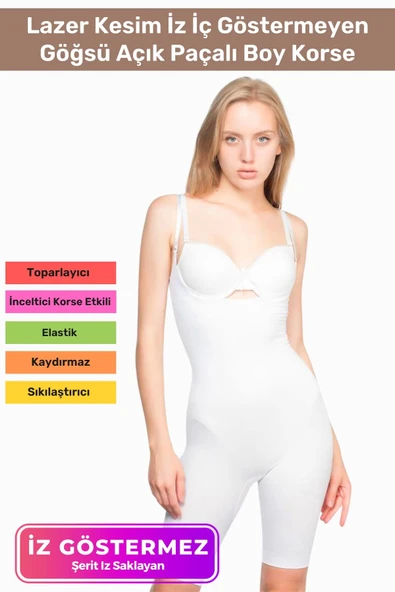 Premium Lazer Kesim İz İç Göstermeyen Kaymaz Toparlayıcı Şekillendirici Göğsü Açık Paçalı Boy Korse ürün görseli 1