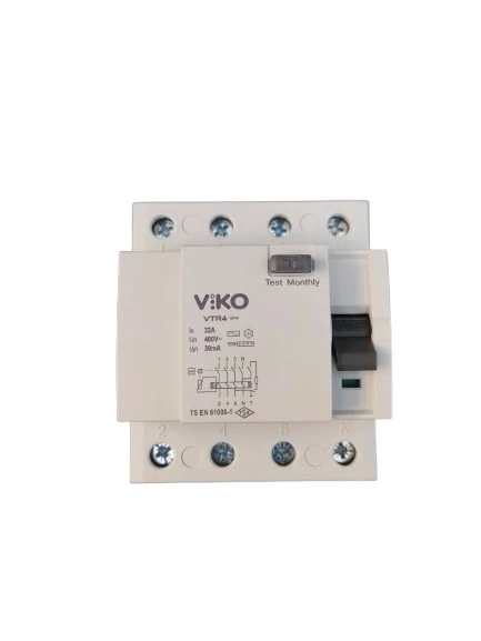 VİKO 4x30A 30mA 6kA Ac Tip Üç Faz Trifaze Kaçak Akım Koruma Rolesi (380 volt Sanayi Tip) ürün görseli 1