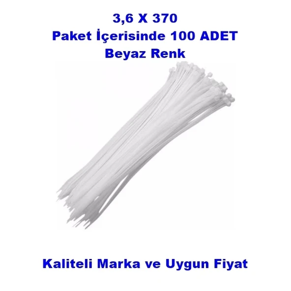 PEMSAN Klips Kablo Bağı 3.6x370 BEYAZ (100lü Paket) Kablo Cırdı ürün görseli 1