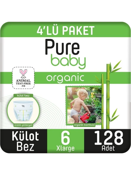 Pure Baby Organik Bambu Özlü 6 Numara XLarge 128'li Külot Bez ürün görseli 1