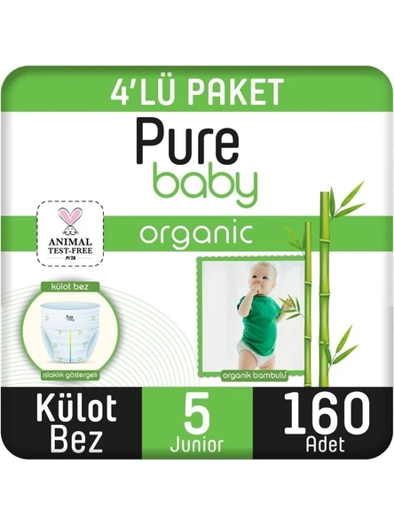 Pure Baby Organik Bambu Özlü 5 Numara Junior 160'lı Külot Bez ürün görseli 1