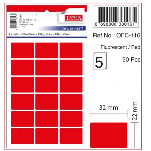 Tanex Etiket Ofc-116 22X32 Kırmızı 10 lu 2 paket ürün görseli 1