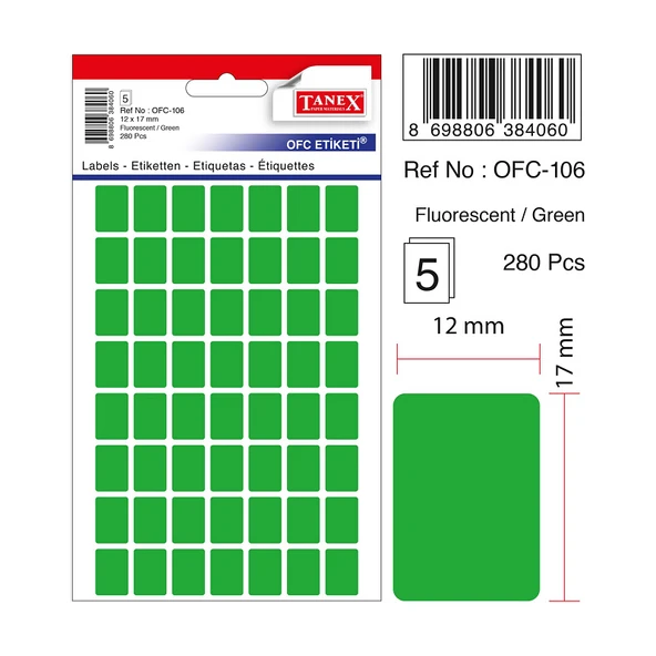 Tanex Etiket Ofc-106 12X17 Yeşil 10 lu 2 paket ürün görseli 1