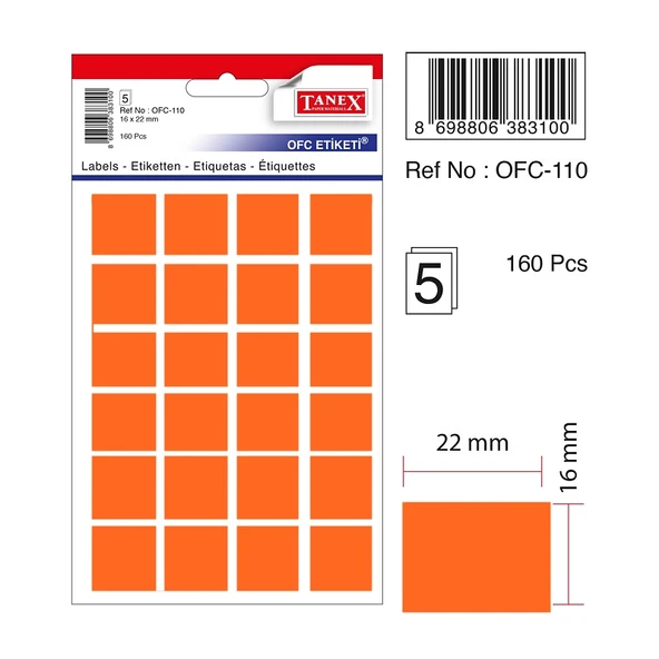 Tanex Etiket Ofc-110 16X22Mm Turuncu 10 lu 2 paket ürün görseli 1
