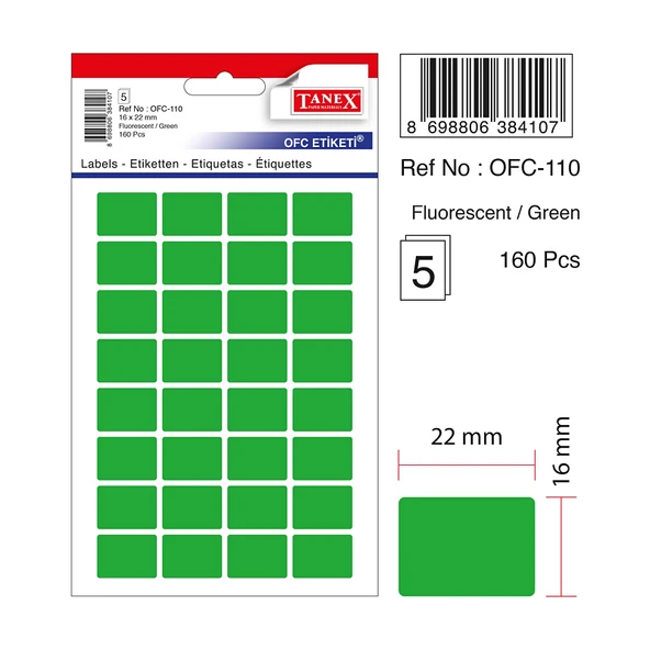 Tanex Etiket Ofc-110 Yeşil 10 lu 2 paket ürün görseli 1
