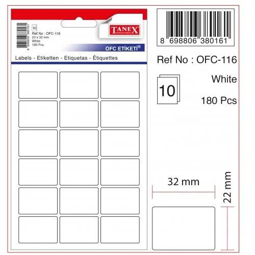 Tanex Etiket Ofc-116 22X32Mm 10 Lu 2 paket ürün görseli 1