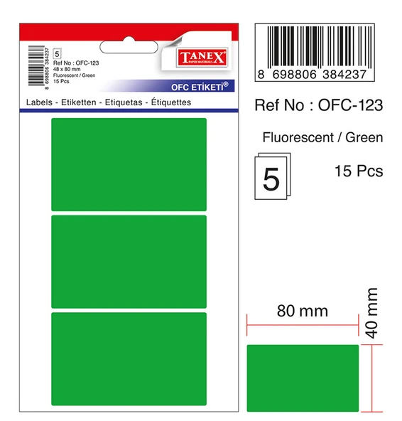 Tanex Etiket Ofc-123 Yeşil 10 lu 40X80 - 2 adet ürün görseli 1