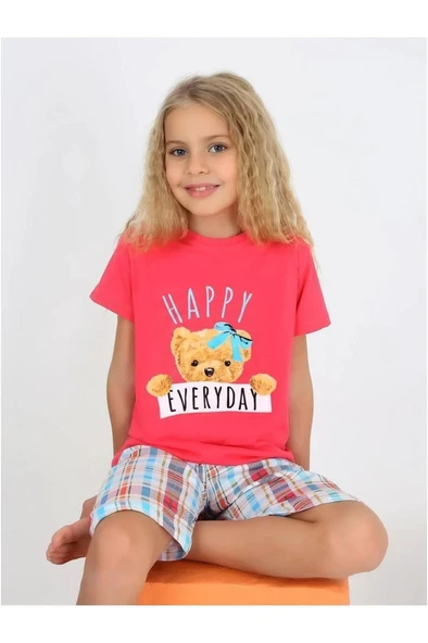 Kız Çocuk Kısa Kollu Kapri %100 Pamuklu  Pijama Takımı 10/15 yaş ürün görseli 1