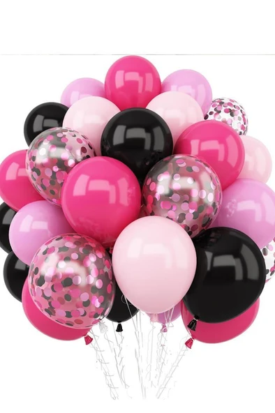 Beysüs Black Pink Transparent Pembe Siyah Şeffaf 50 Adet Balon Seti Zincir Aparatı ve Balon Bandı ürün görseli 1