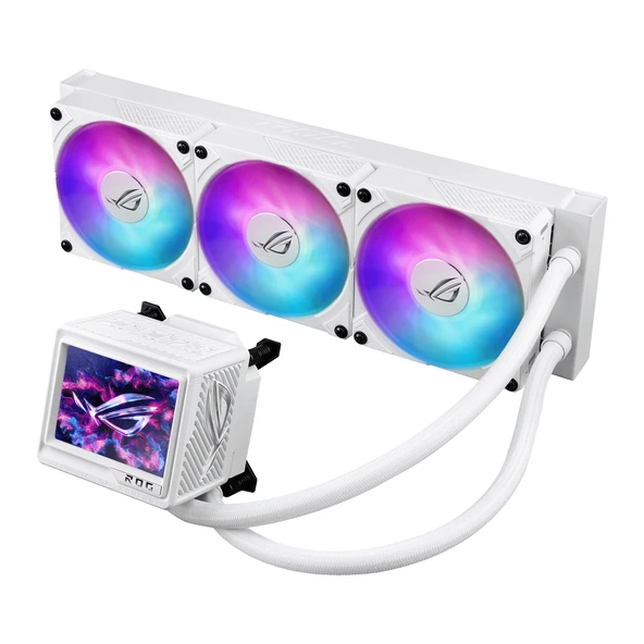 ASUS ROG RYUJIN III 360 ARGB EXTREME WHITE SIVI SOGUTUCU ASETEK EMMA GEN8 V2 POMPA YÜKSEK HAVA AKISI VE STATIK BASINÇ IÇIN MANYETIK ARGB FANLAR 3.5INC LCD DONANIM TAKIBI VE ÖZEL GIFLER ürün görseli 1