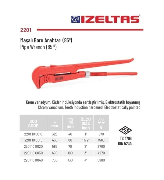 İZELTAŞ Maşalı Boru Anahtarı (850 430 mm 1 1/2" ürün görseli 1