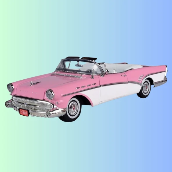 1957 Model Buıck Roadmaster Üstü Açık Pembe Renk 1:18 Ölçekli - Mavi Su Dünyası ürün görseli 1
