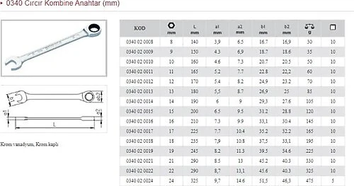 İZELTAŞ CIRCIR KOMBİNE ANAHTAR 8 MM ürün görseli 1