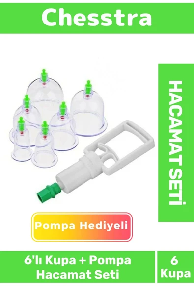 Premium Kupa Parmak Çekme Selülit Çatlak Giderici Vakumlu Masaj Aleti 6'lı Kupa + Pompa Hacamat Seti ürün görseli 1