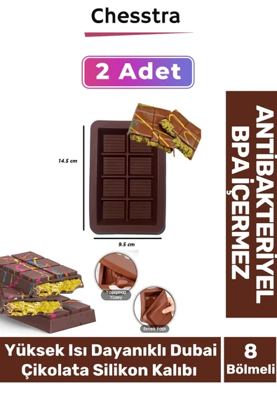 8 Bölme Bpa İçermez Esnek Dayanıklı Yüksek Isı Dayanıklı Dubai Çikolata Silikon Kalıbı Kabı 2 Adet ürün görseli 1