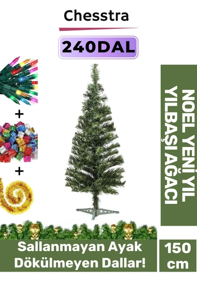 Kutulu Ayaklı Süsleme Seti Yılbaşı Çam Ağacı Renkli Işığı Yeni Yıl Süsleri Noel Paket 150 Cm 240 Dal ürün görseli 1