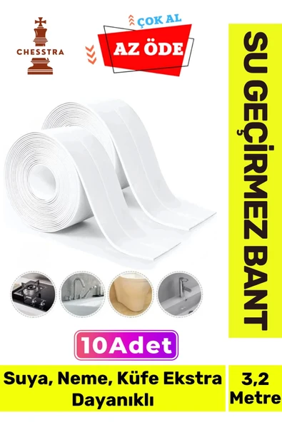 Özel Üretim Lavabo Tezgah Klozet Banyo Pencere Duş İzolasyon 3.2m Su Geçirmez Sızdırmaz Bant 10 Adet ürün görseli 1
