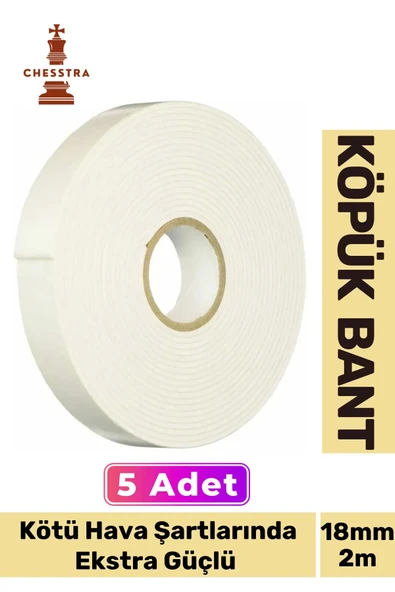 Uzun Ömürlü Süngerli Ultra Yapışkan İç Dış Mekan Çok Amaçlı Çift Taraflı 18mmx2m Köpük Bant 5 Adet ürün görseli 1