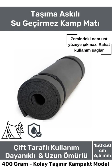 Su Geçirmez Konfor Modeli Taşıma Askılı Çift Taraflı Kamp Zemin Çadır Uyku Matı Siyah Yer Minderi ürün görseli 1