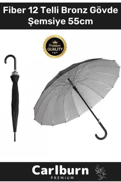 Özel Üretim Otomatik Mekanizma Baston Tip Rüzgar Korumalı Fiber 12 Telli Bronz Gövde Şemsiye 55cm ürün görseli 1