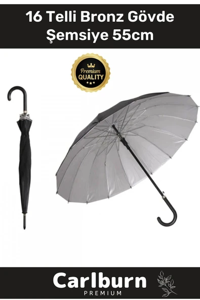 Özel Üretim Otomatik Mekanizma Baston Tip Rüzgar Korumalı Fiber 16 Telli Bronz Gövde Şemsiye 55cm ürün görseli 1