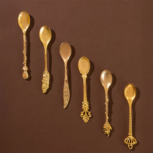 Porsima 004 6'lı Gold Çay Kaşığı Seti Antika Sunum Kaşığı Çeyizlik Çay Kaşığı ürün görseli 1