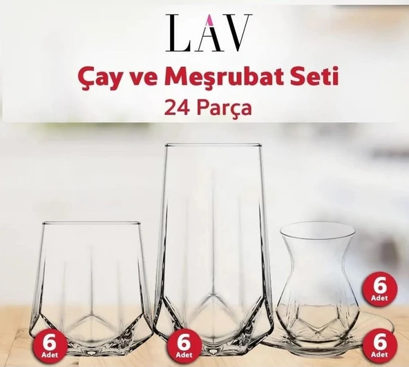 Lav Alya Çay ve Su Meşrubat Bardağı Seti Takımı 24 Parça ürün görseli 1