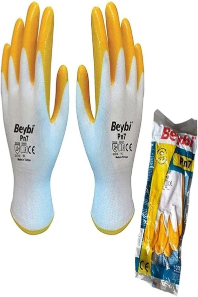 Beybi Pn7 Nitril Sarı Iş Eldiveni No:10 12'li Paket ürün görseli 1