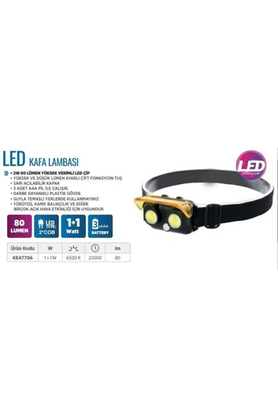 Klaus KE47706 Led Kafa Lambası 1+1w 80 Lum 3a Pil ürün görseli 1