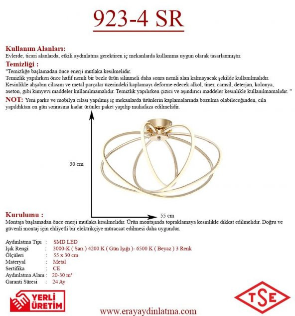 Eray Aydınlatma 923-4 4lü Led Sarı Avize - Resim 3