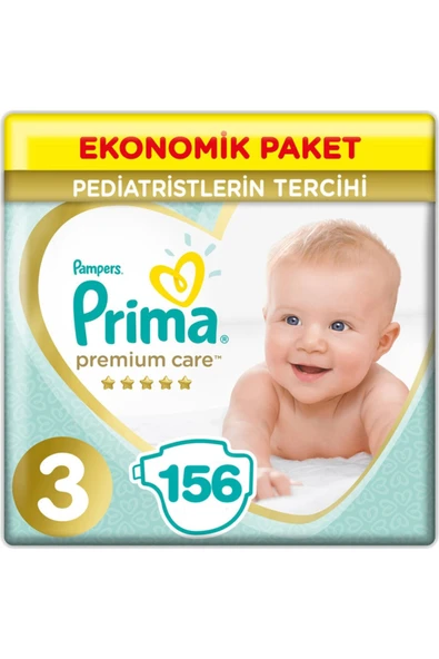 Prima Premium Care 3 Beden Ekonomik Paket 6-10 kg (3*52) 156 Adet Bebek Bezi ürün görseli 1