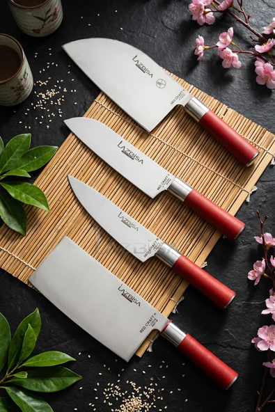 LAZBİSA Red Craft Serisi Mutfak Şef Bıçak Seti Et Ekmek Sebze Bıçağı 4 Lü Set Günlük Kullanım (MFT-325) ürün görseli 1