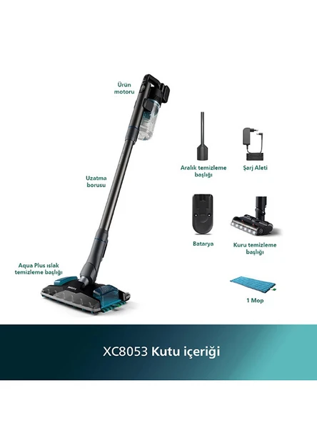 Philips 8000 Serisi Aqua Plus XC8053/01 Şarjlı Islak Kuru Dikey Süpürge ürün görseli 1