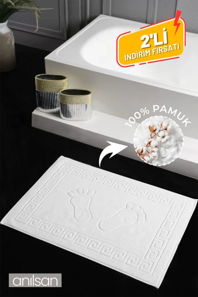 2'li Greek %100 Pamuk Ayak Havlusu -Beyaz 50x70, 245 Gr ürün görseli 1