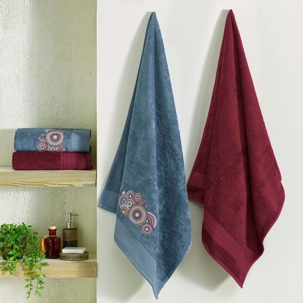 TAÇ SOUTH SOFT BAMBOO HAMAM SETİ MAVİ BORDO ürün görseli 1
