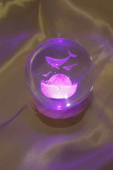 Yunus  3D Led Işık Cam Küre Tek Renk Gece Lambası Mega Boy ürün görseli 1