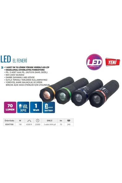 Klaus Ke 47700 Led El Feneri 1W 70 Lumen 3A Pil ürün görseli 1
