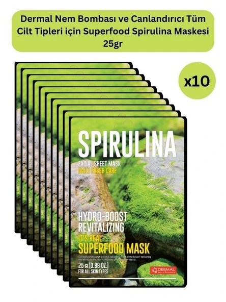 Dermal Nem ve Canlandırıcı Tüm Cilt Tipleri için Superfood Spirulina Maskesi 25 gr 10 Adet ürün görseli 1