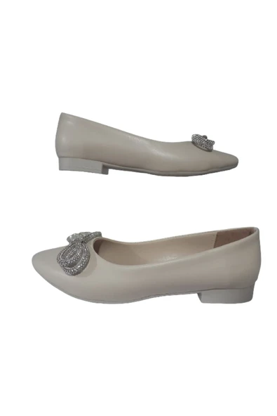 La Meira Shoes Kadın Krem Taş Fiyonklu Günlük Şık Babet Lmra210-663 ürün görseli 1